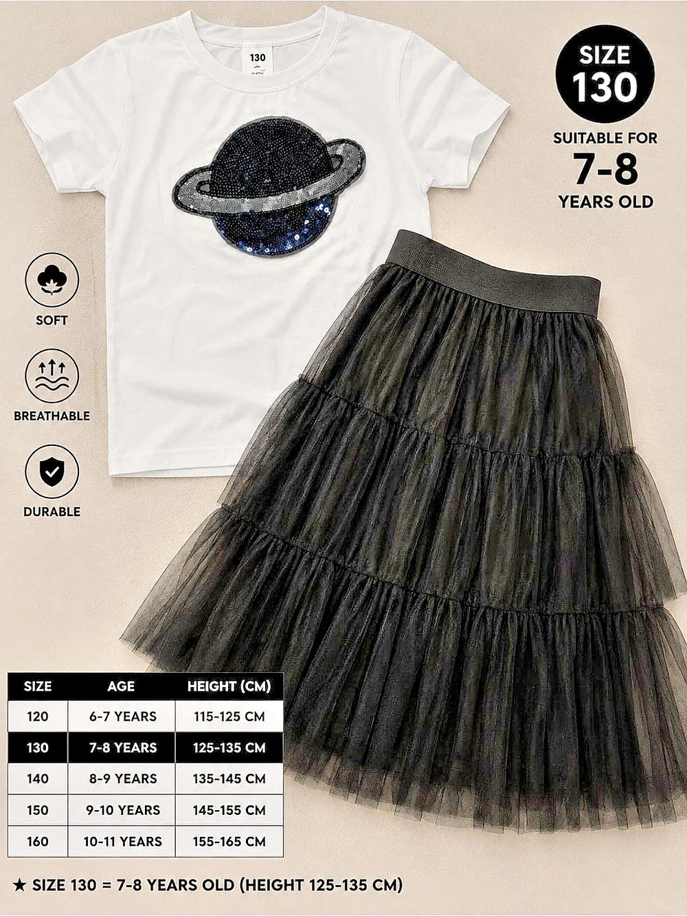 Girls Size 130 Black & White Set Like New